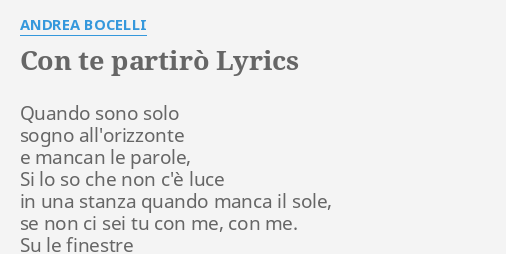 Andrea Bocelli Lyrics Con Te Partirò